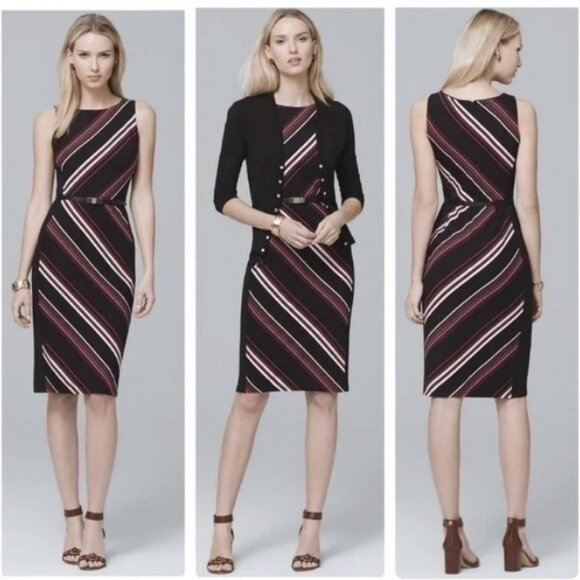 WHBM Women's Striped Rayon Spandex Sheath Dress NWT Size 10 - Picture 1 of 5